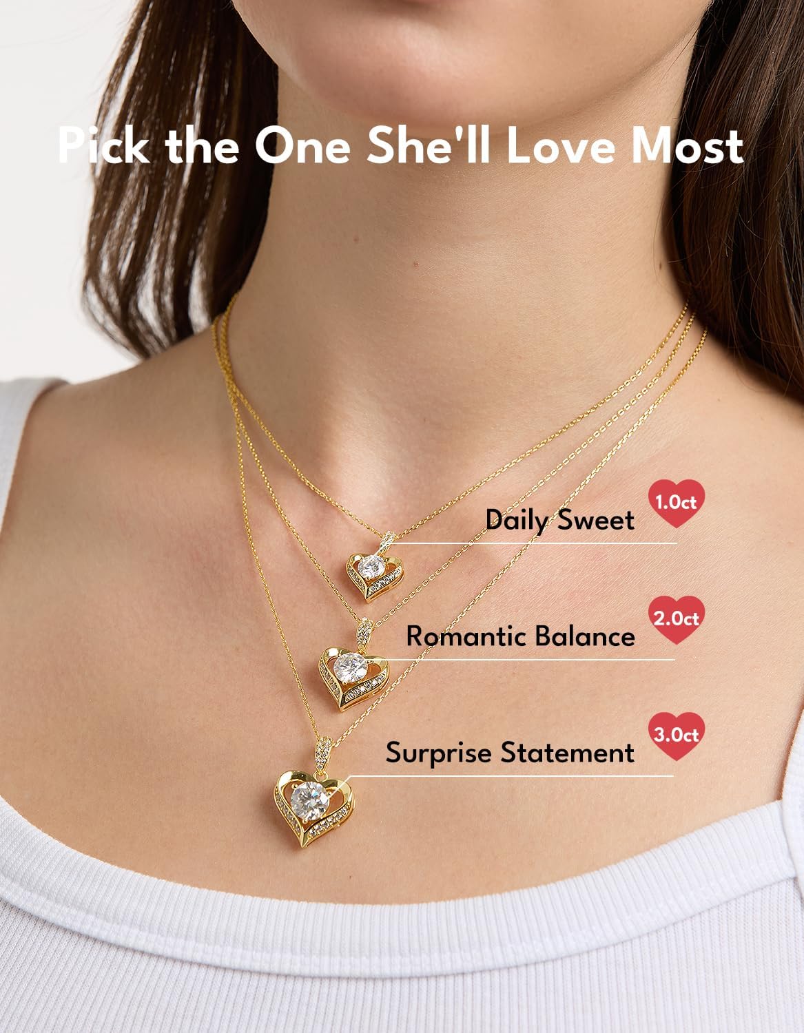 KRKC Moissanite Heart Necklace for Women, 1-3 Carat Lab Created Diamond Pendant, 14K/White Golden Plated S925 Sterling Silver Chains, Valentines Day Christmas Birthday Gifts for Her Wife Anniversary - Image 5