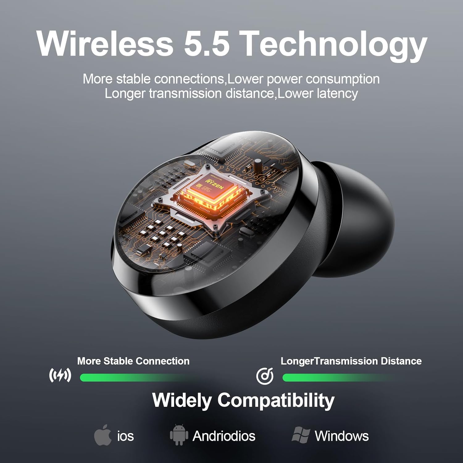 Wireless Earbuds, Bluetooth 5.5 Headphones Bass Stereo, Ear Buds with Noise Cancelling Mic, LED Display in Ear Earphones 80H Playtime, USB-C IP7 Waterproof Bluetooth Earbuds for Phones/Sports/Work - Image 5