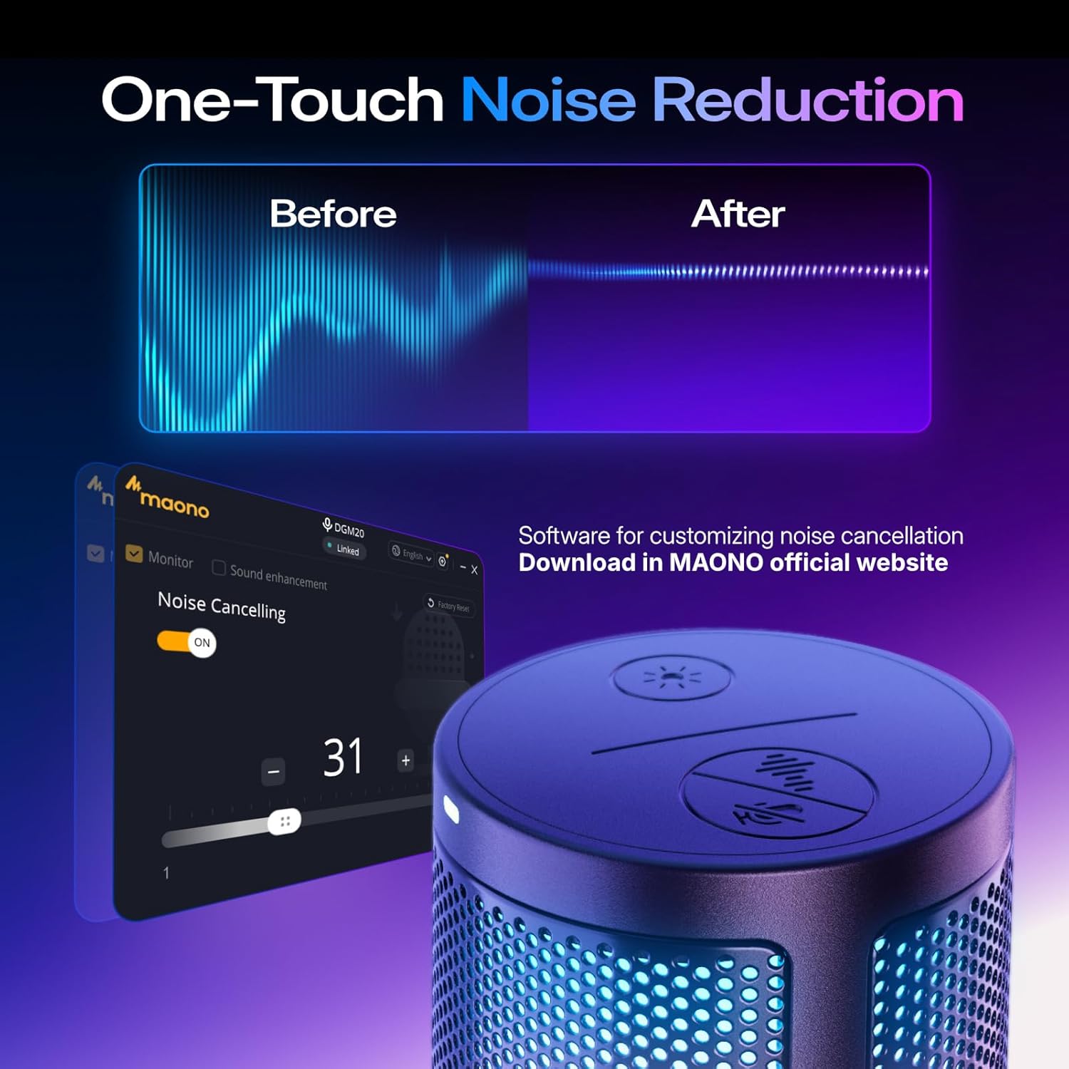 MAONO Gaming USB Microphone, Noise Cancellation Condenser Mic with Mute, Gain, Monitoring, Boom Arm Mic for Streaming, Podcast, Twitch, YouTube, Discord, PC, Computer, PS4, PS5, Mac, GamerWave DGM20S - Image 3