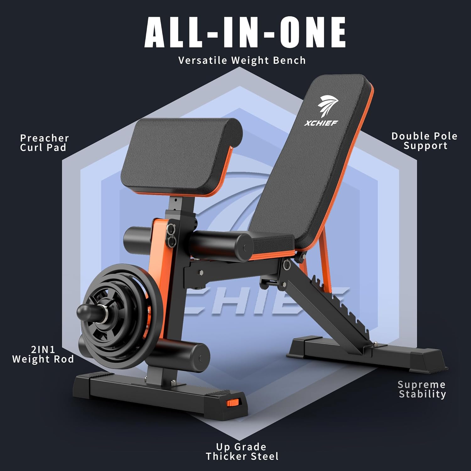 Adjustable Weight Bench - 1000LBS Capacity Heavy Duty Foldable Workout Bench for Full Body Exercise, Flat/Incline/Decline, Bench Press for Home Gym with Preacher Pad & Leg Extension - Image 8