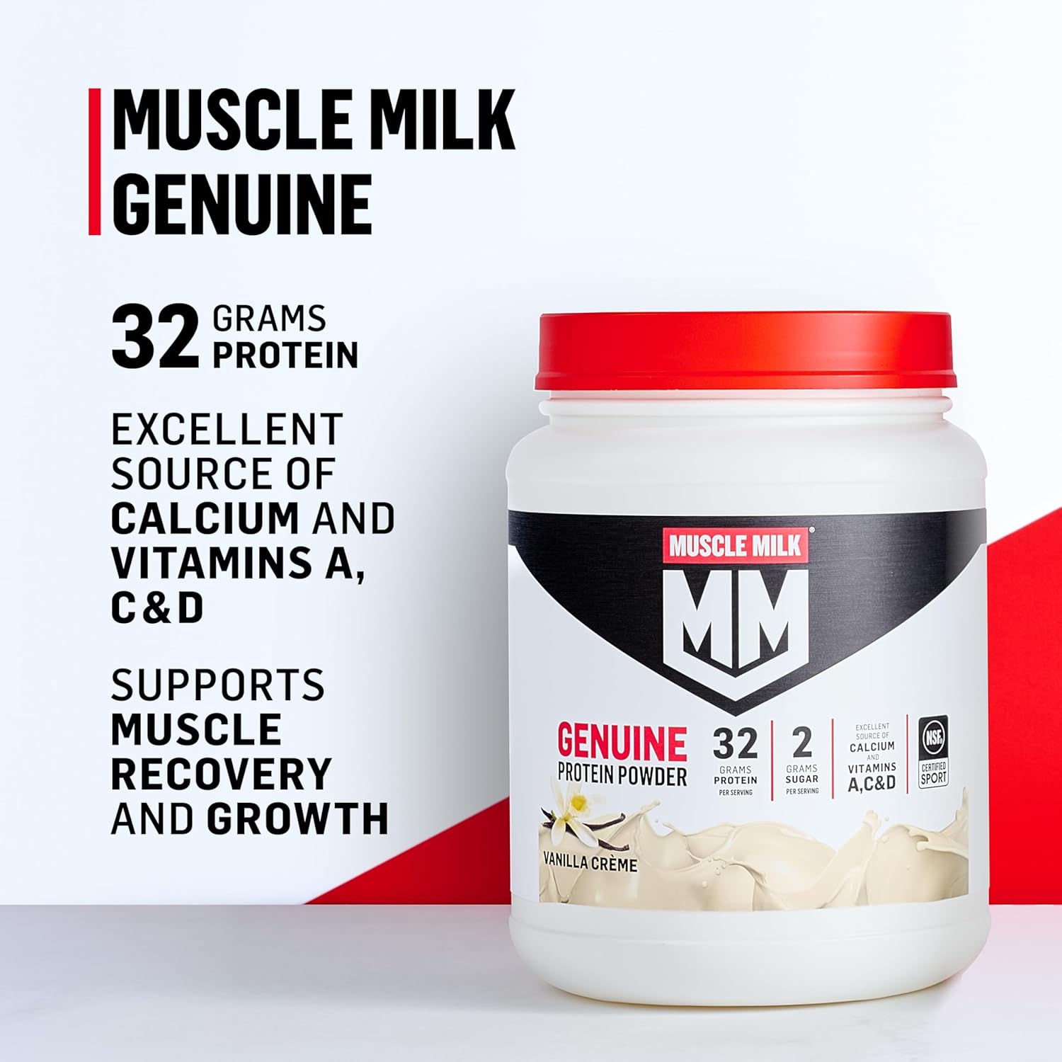 Muscle Milk Genuine Protein Powder, Vanilla Crème, 1.93 Pounds, 12 Servings, 32g Protein, 2g Sugar, Calcium, Vitamins A, C & D, NSF Certified for Sport, Energizing Snack, Packaging May Vary - Image 5