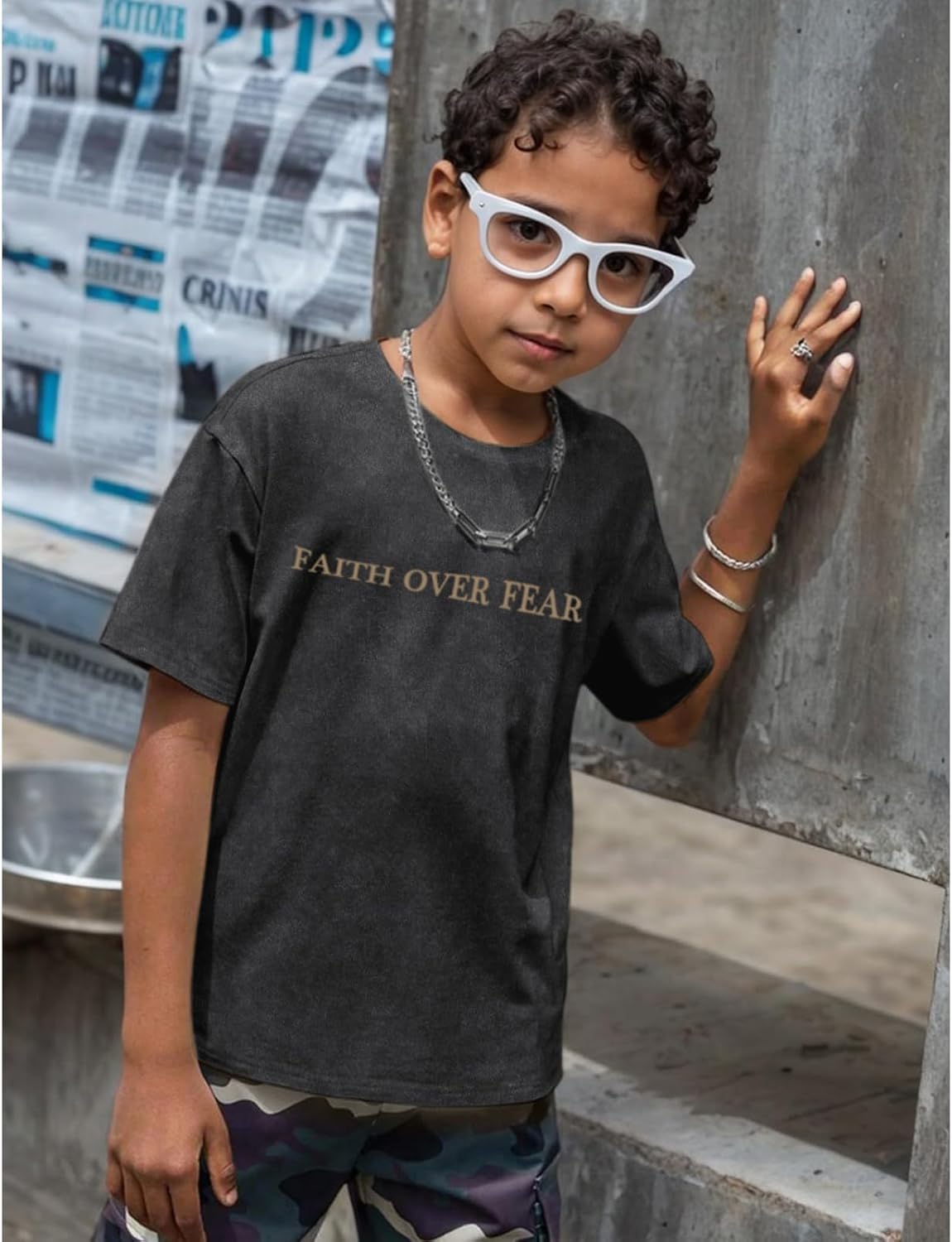 KEEVICI Boys Faith Over Fear Shirt Christian Jesus T Shirts for Kids Bible Verse Religious Graphic Tees Acid Wash Tshirt - Image 2