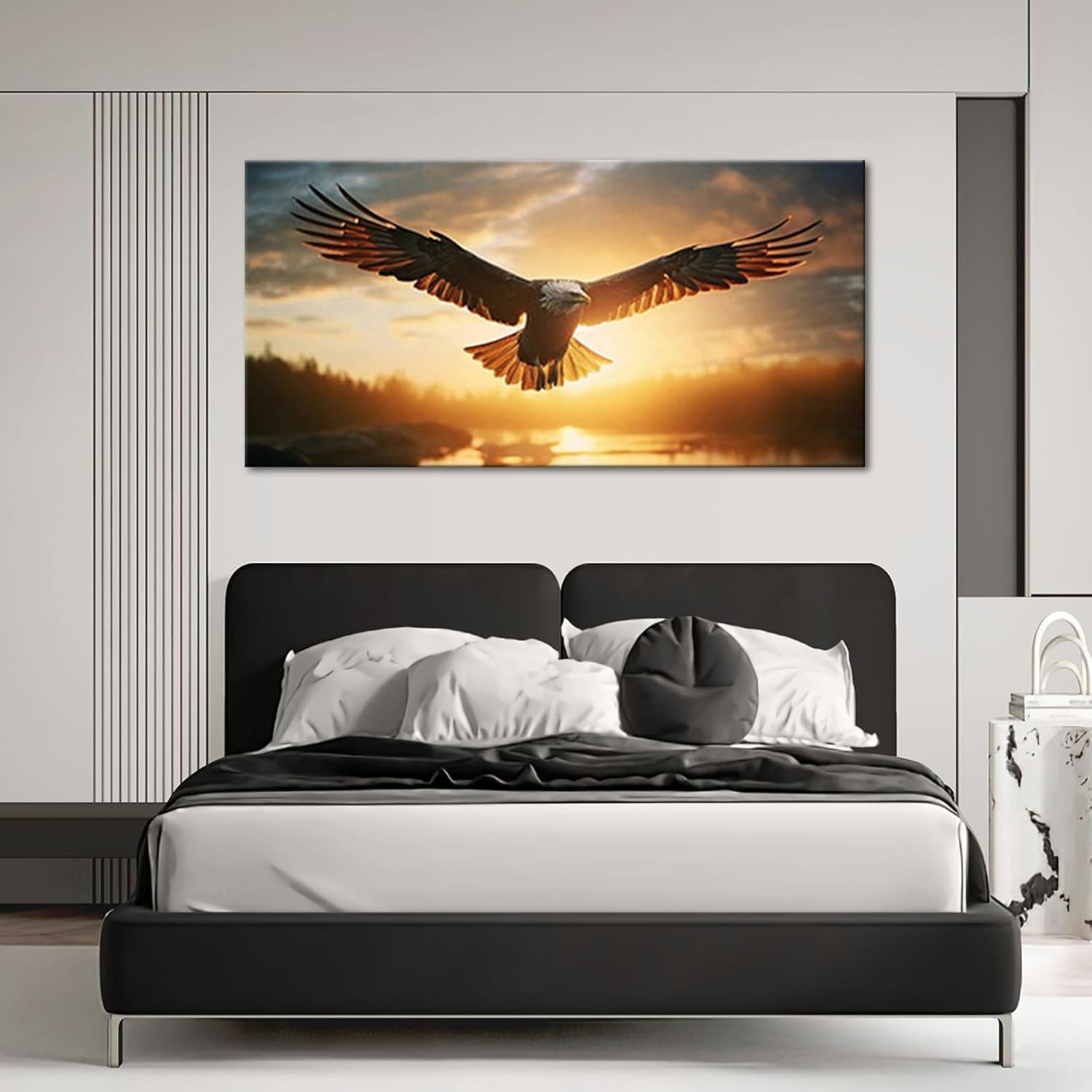 JLXART Nature Artwork Canvas Wall Art Bald Eagle Sea Picture Living Room Office Home Decoration,20X40inch - Image 6