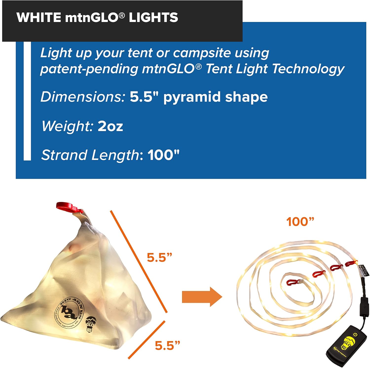 Big Agnes mtnGLO LED Tent & Camping Lights, White, One Size - Image 3
