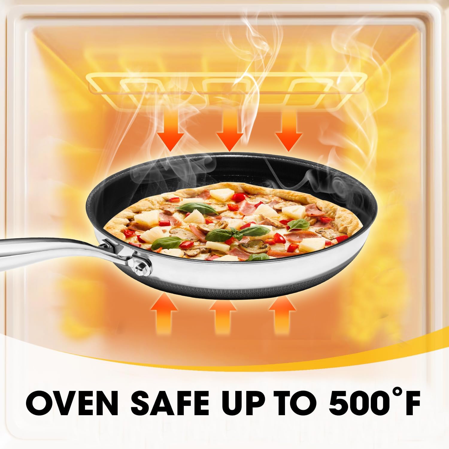 Nonstick Frying Pan Set – 8" 10" 12" Titanium Ceramic Skillet with Lid, Stay-Cool Handle,PFAS, PTFE, PFOA-Free, Non-Toxic, Dishwasher & Oven Safe, Compatible with All Cooktops - Image 9