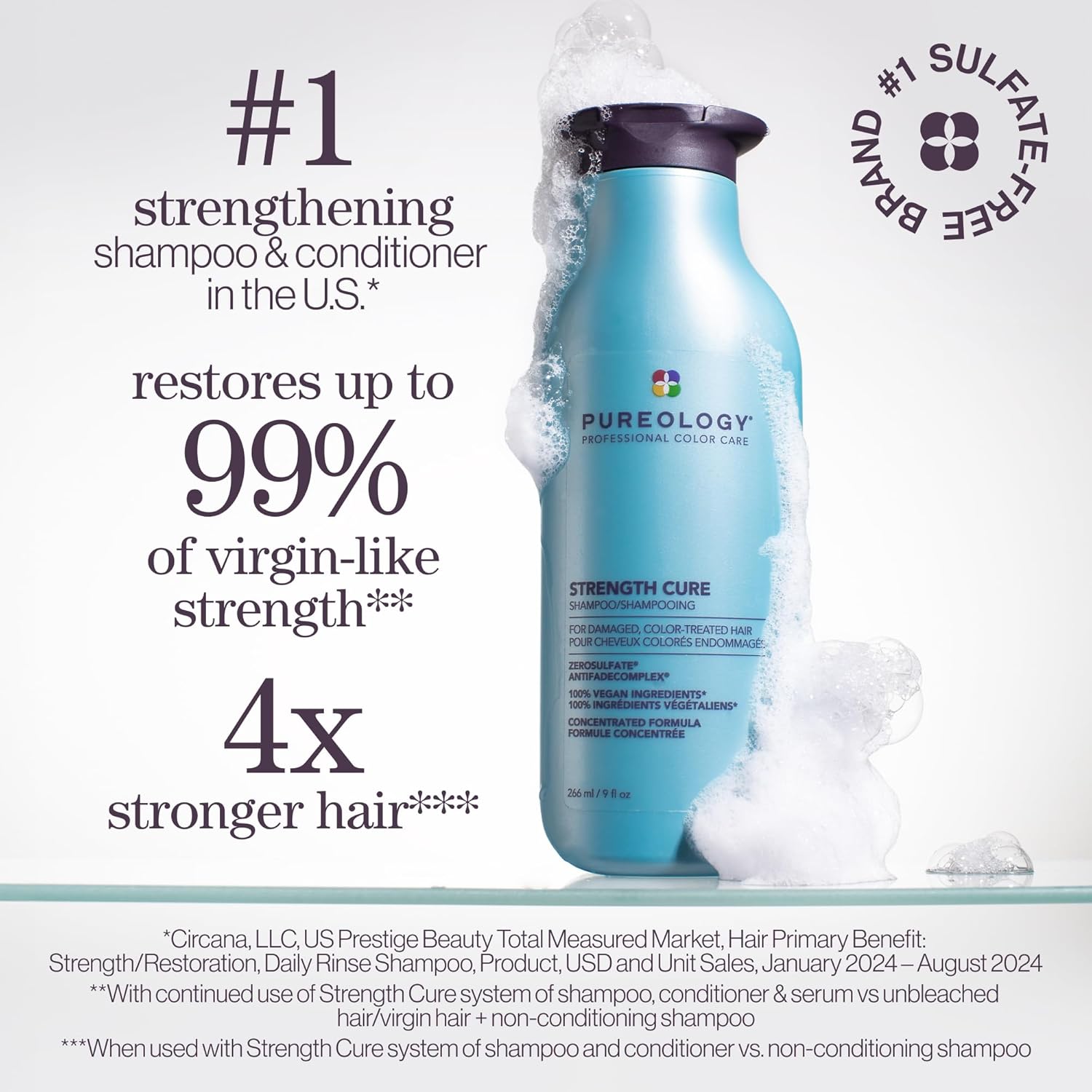 Pureology Strength Cure Shampoo - For Damaged or Color Treated Hair, Hair Strengthening & Prevents Breakage, Seals Split Ends, Vegan & Sulfate-Free - Image 2