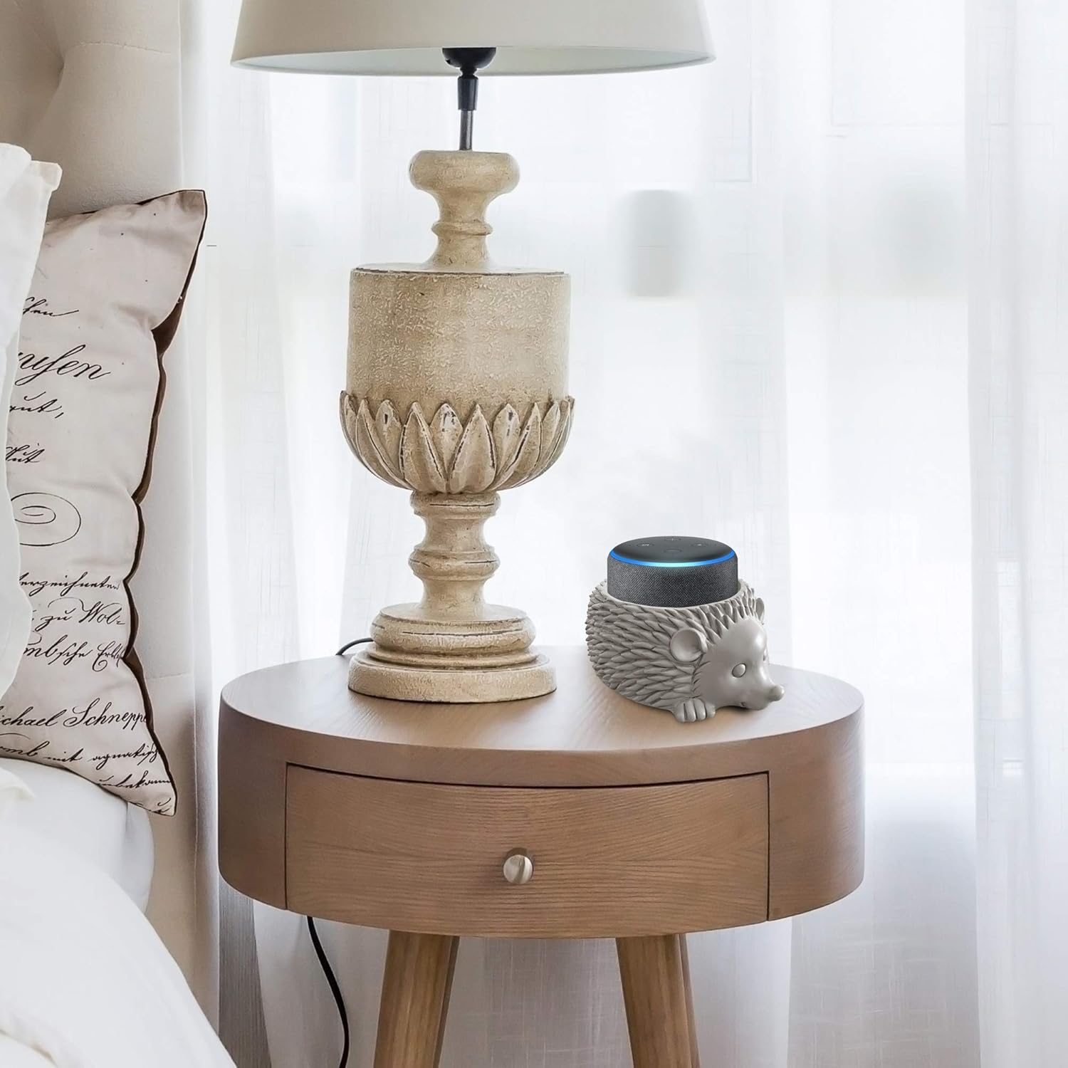 Smart Speaker Table Stand (Hedgehog) - Decorative Holder for Amazon Echo Dot or Google Home Mini - Portable Design, No Sound or Microphone Interference - Durable Poly-Resin - Image 2