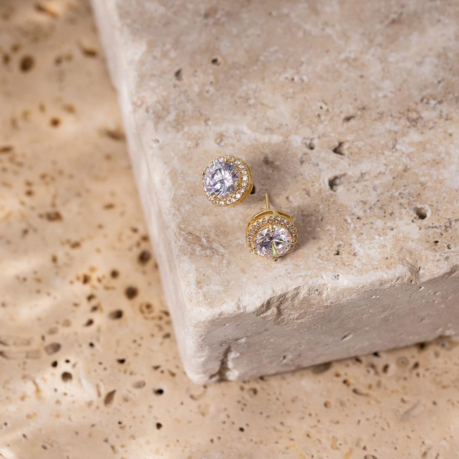 PAVOI 14K Gold Plated 925 Sterling Silver Post Brilliant Round Faux Diamond Halo Earrings - Premium Cubic Zirconia in Rose, White, and Yellow Gold - Image 5