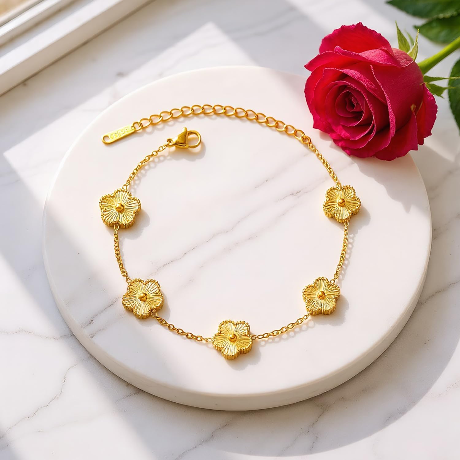 Gold Bracelets for Women Non Tarnish, 18K Gold Plated Dainty Lucky Clover Bracelet Stackable for Women Trendy Unique Jewelry Gifts, Birthday Christmas Gift for Wife Girlfriend Mom Friend Sister - Image 5