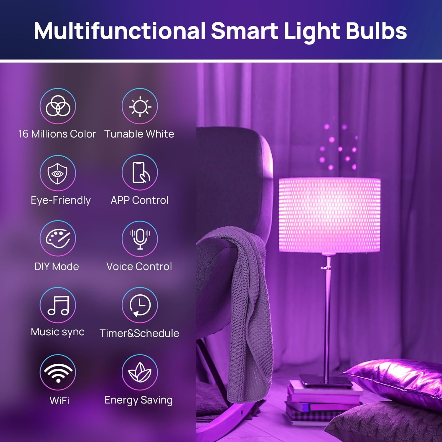 Consciot Smart Light Bulbs, WiFi LED Light Bulb That Works with Alexa & Google Home, Music Sync, Color Changing Light Bulb, A19 E26 2.4Ghz WiFi Light Bulbs 60 watt Equivalent, 800lm Dimmable 2 Pack - Image 7