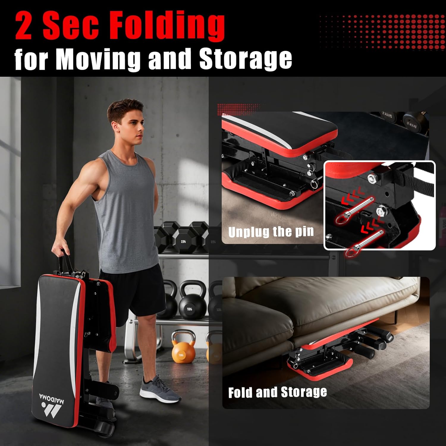 900LBS Weight Bench for Home Gym, Foldable Workout Bench Press for Full Body Strength Training, Adjustable Backrests Incline/Flat/Decline Sit up Bench - Image 5