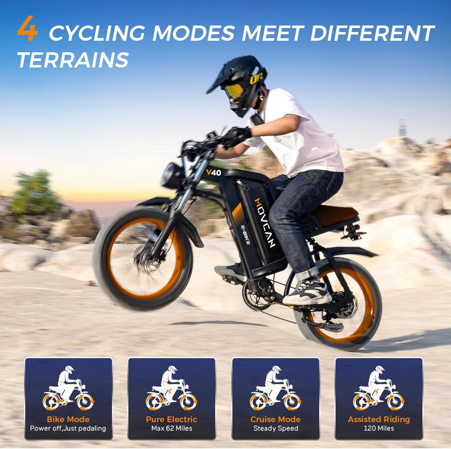 Movcan V40 Electric Bike For Adults,48V25Ah Removable Battery 20” Fat Tire Dirt Bike,1500W Motor 35MPH Top Speed 120 Miles Range Electric Motorcycle,7 Speed Dual Hydraulic Brake Ebikes For All-Terrain - Image 5