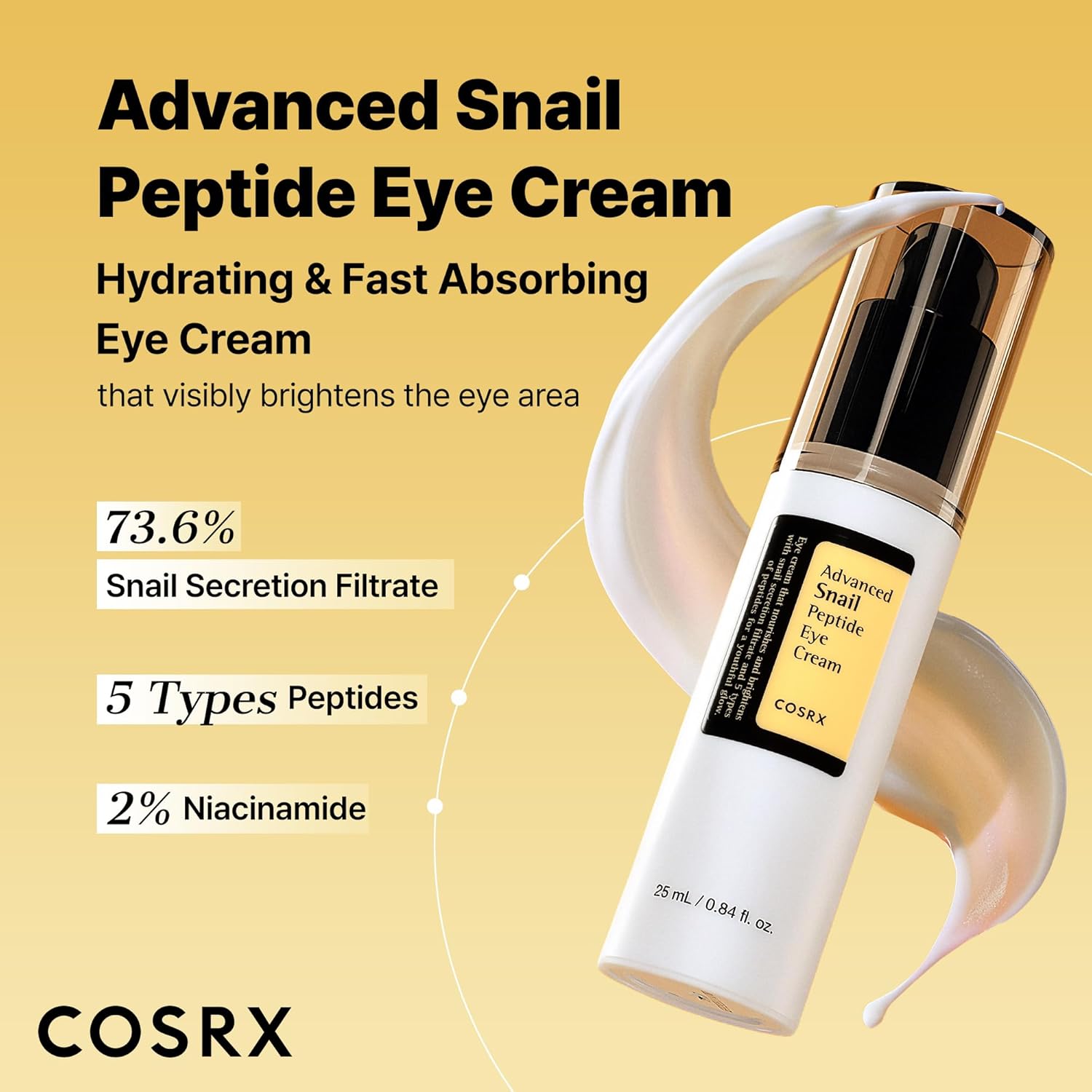 COSRX Snail Mucin Peptide Under Eye Cream, 0.84 fl oz, 73.7% Snail Mucin and Niacinamide, Eye Care, Eye Cream Anti Aging, Dark Circles, Korean Skin Care - Image 2