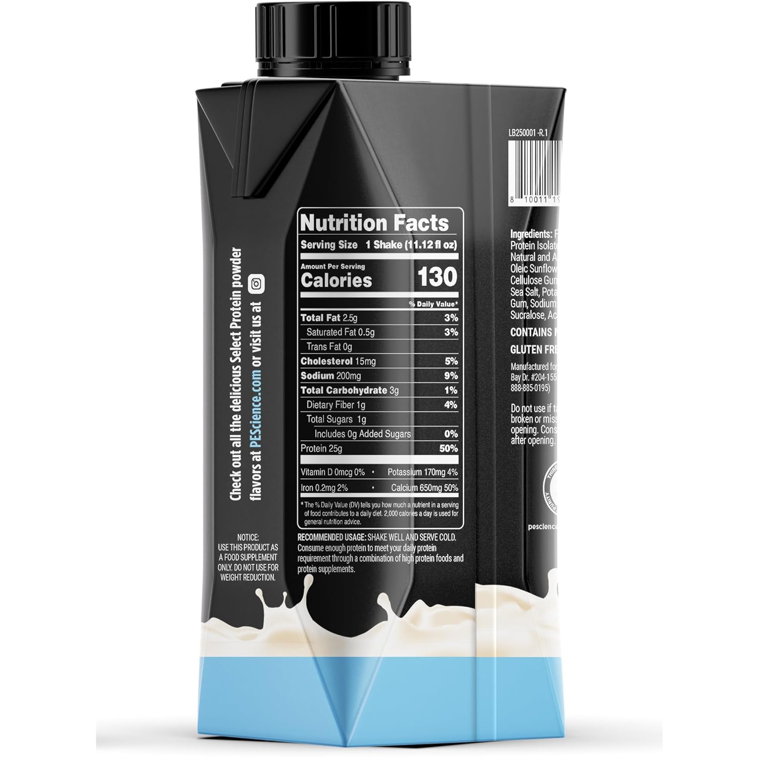 PEScience Select Protein Shake RTD, 25g Whey and Casein Blend, High Protein Drink, Gluten Free, Keto Friendly, 0g Sugar, Low Carb Ready to Drink Meal Replacement, Vanilla Cupcake - Pack of 4 - Image 7