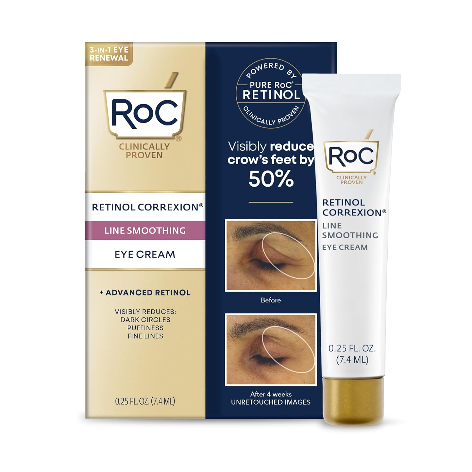 RoC Retinol Correxion Eye Cream Mini for Dark Circles & Puffiness, Daily Wrinkle Cream, Anti Aging Line Smoothing Skin Care Treatment, .25 Ounces - Image 2