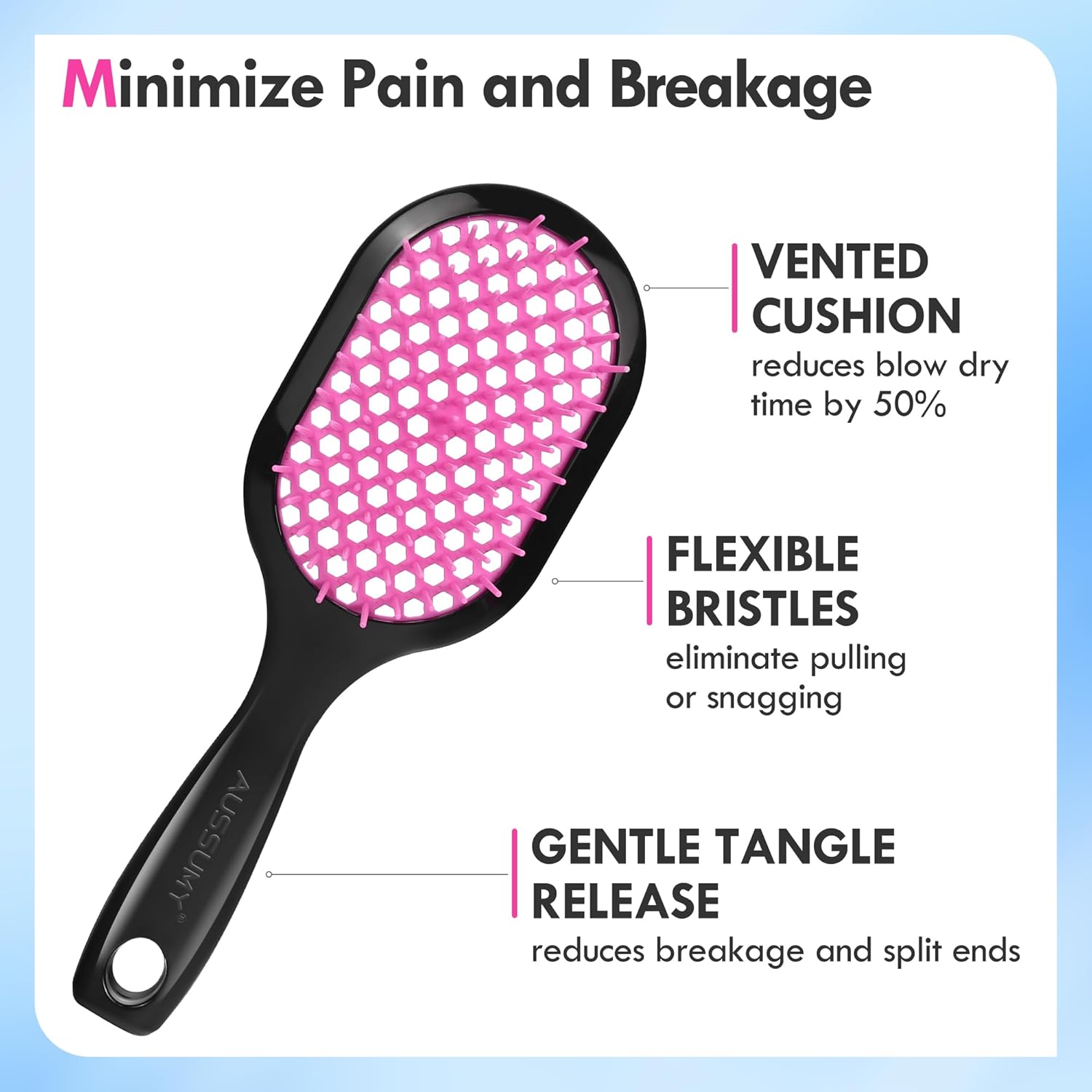 4 Pack Vented Detangling Hair Brush - Detangler Hairbrush with Soft Bristles for Effortless Tangle Free - Ideal for Wet Dry or Curly Damaged Hair for Women Men Kids - Image 2