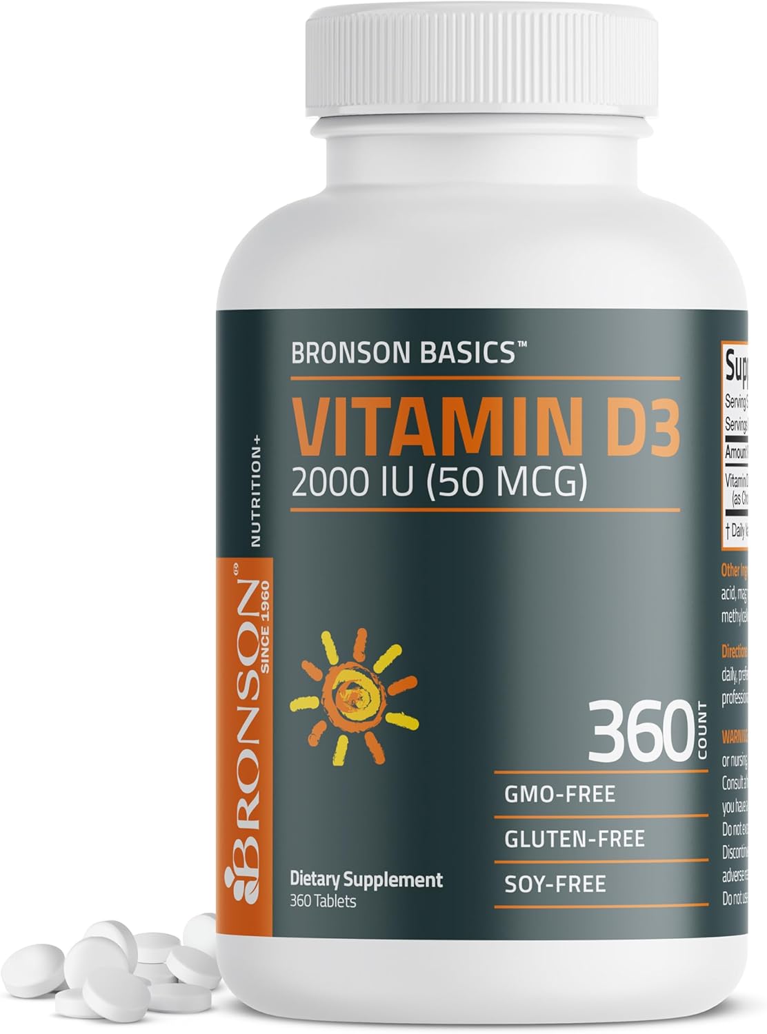 Bronson Vitamin D3 2000 IU (50mcg) Non-GMO, 360 Tablets