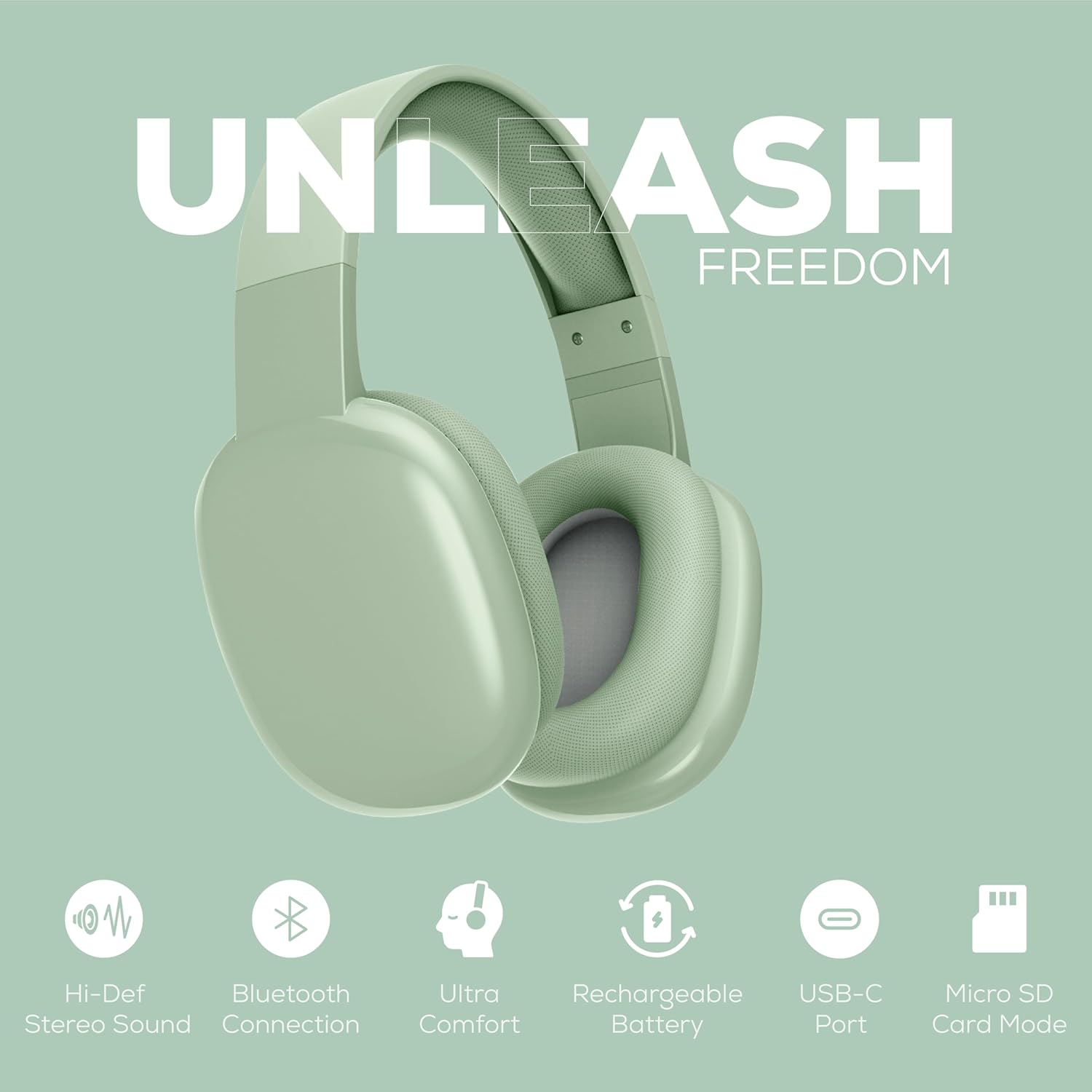 Gabba Goods Wireless Over Ear Bluetooth Headphones with Microphone - Wireless Headset -Noise Reduction - Bluetooth, Wired,Built in Micro SD for Travel, Home, Work TV,PC,Gaming,Cellphone (Mint) - Image 3