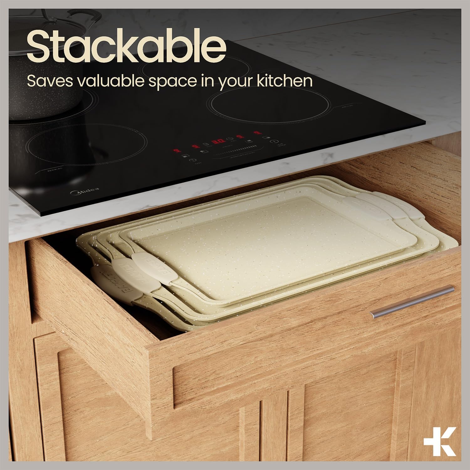 6-Piece Deluxe Nonstick Baking Pan Set - Professional Grade Carbon Steel Bakeware with White Marble Coating & Silicone Handles - Image 5