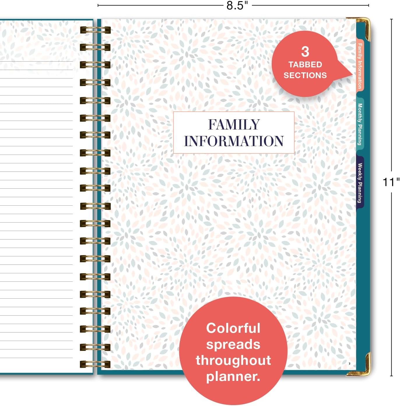 Undated Family Planner Organizer – 8.5" x 11" Weekly & Monthly Calendar for 5+ People, Meal Planning, Budgeting, Habit Tracker – Hardcover, Household Schedule Organizer for Parents, Kids, & Caregivers (Teal Floral) - Image 7