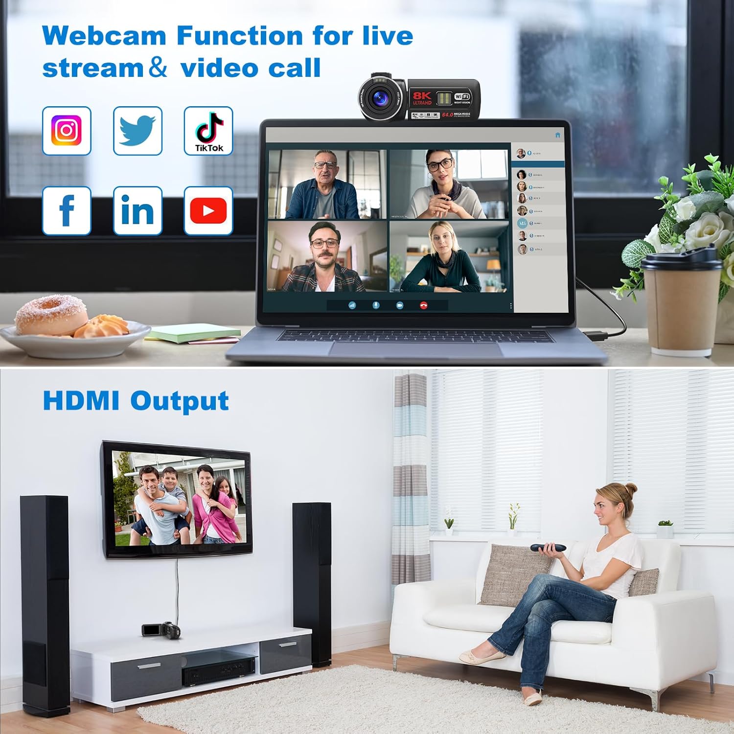 8K Video Camera Camcorder, 64MP IR Night Vision Vlogging Camera,18X Zoom 3.0“ LCD Flip Touch Screen Camcorder for YouTube with WiFi, 32G SD Card, Remote Control and Battery - Image 6