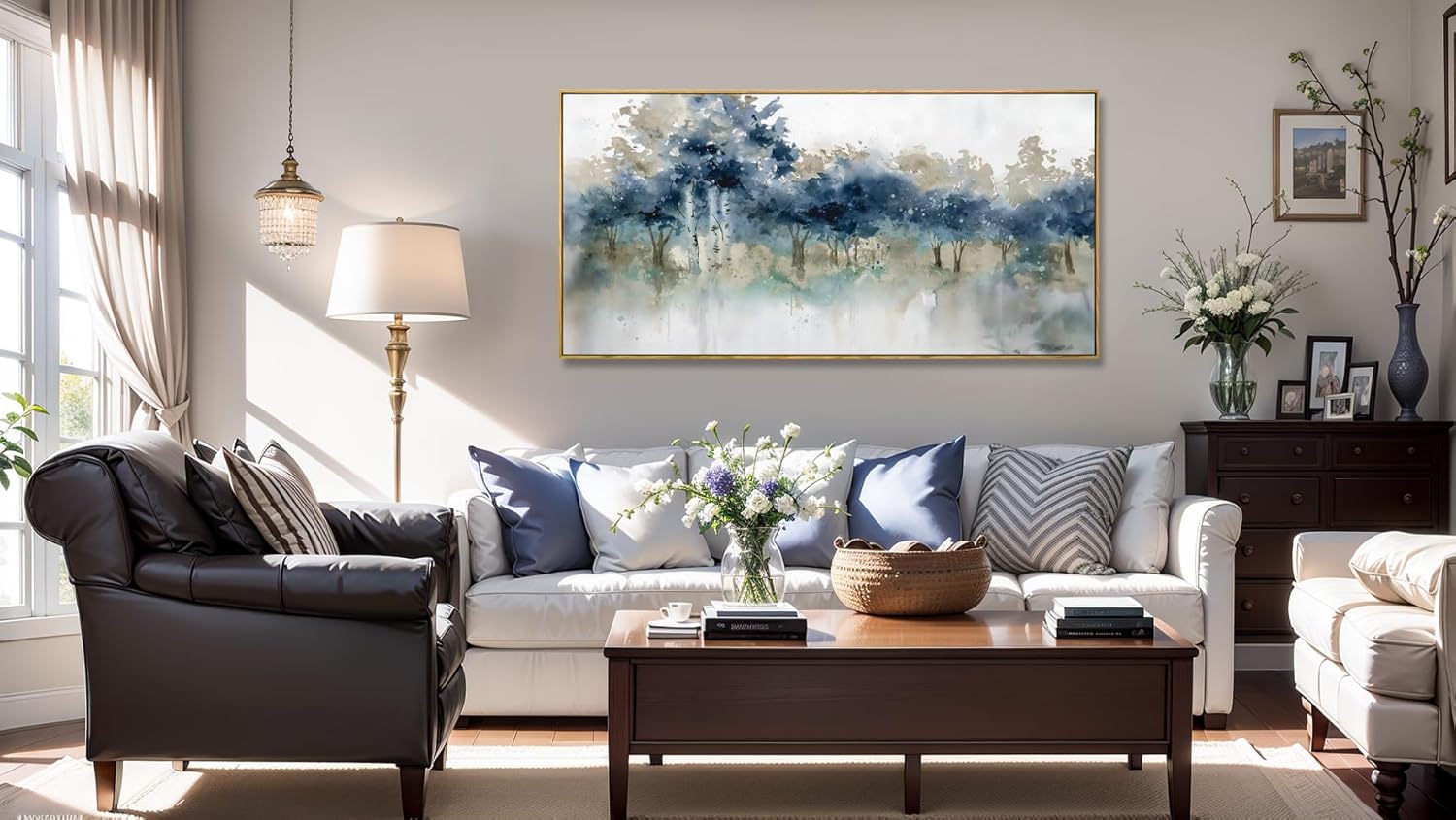 Wall Art Landscape Modern Wall Decor Canvas Painting Blue Ink Wall Art Large Artwork for Living Room Bedroom Office Home Decor 30"x60" with Framed - Image 5