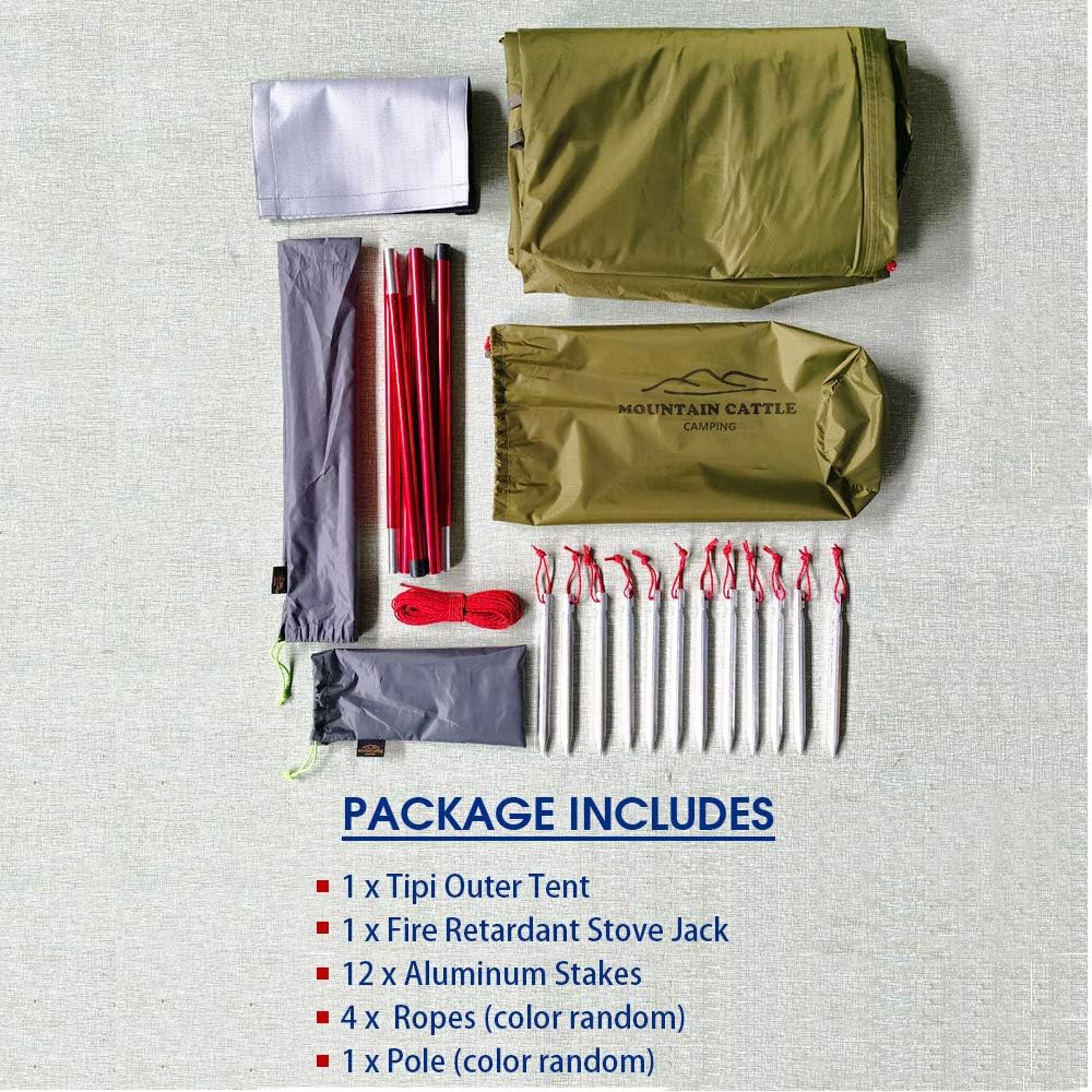 4 Persons 5lb Lightweight Tipi Hot Tents with Stove Jack, 7'3" Standing Room, Teepee Tent for Hunting Family Team Backpacking Camping Hiking - Image 6