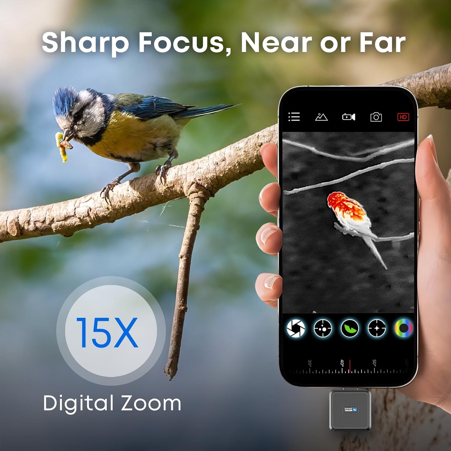 T2 Pro Thermal Monocular for iPhone, 1500 Yards Night Vision Camera with 13mm Lens, Tactical Handle, Infrared Imager for Outdoor Detecting Deer - Image 7