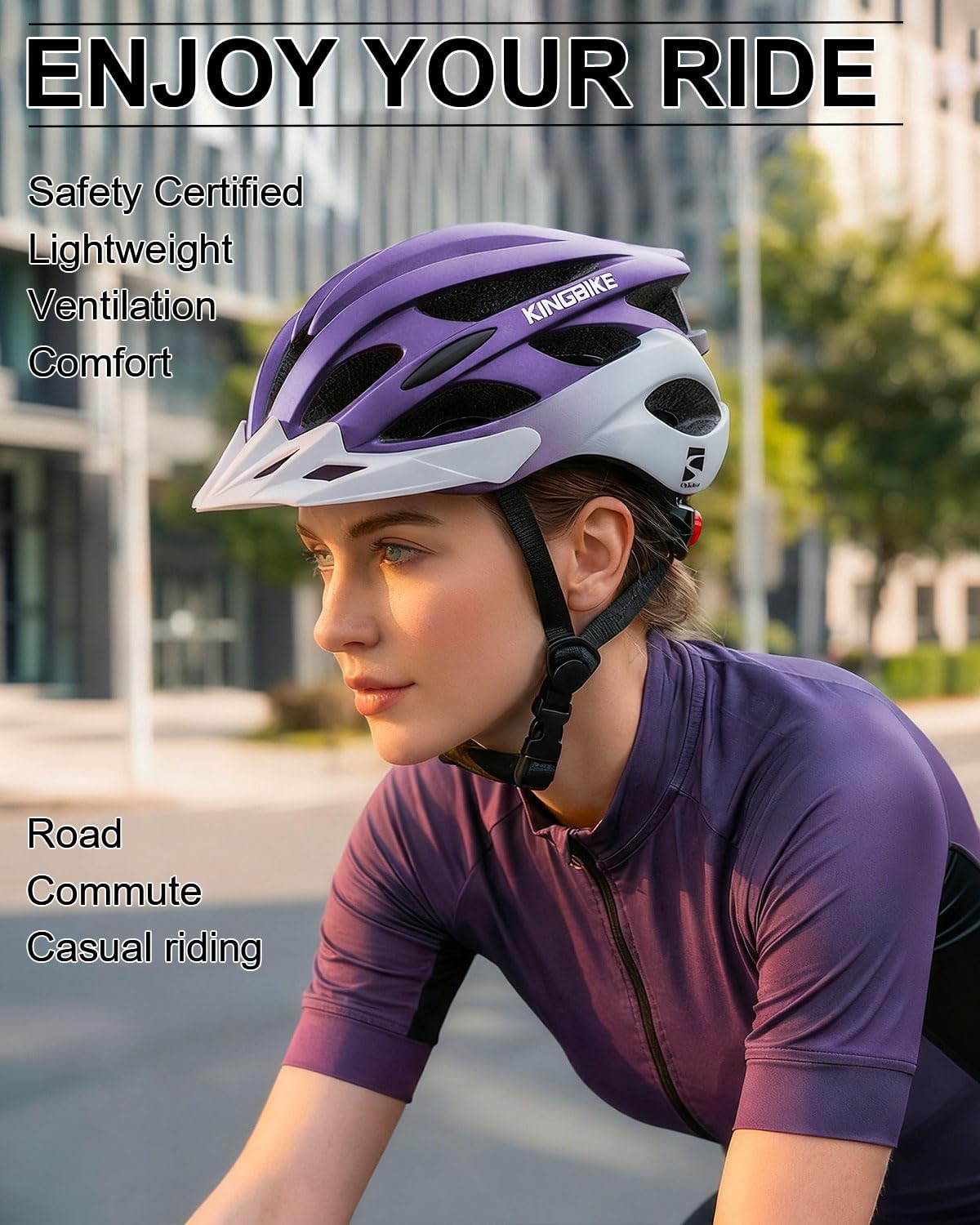 KINGBIKE Bike Helmet for Adult Men Women Youth Road Commute Mountain Cycling Helmets with USB Rechargeable Light Replaceable Padding and Visors Lightweight 20.4-23.6in - Image 3