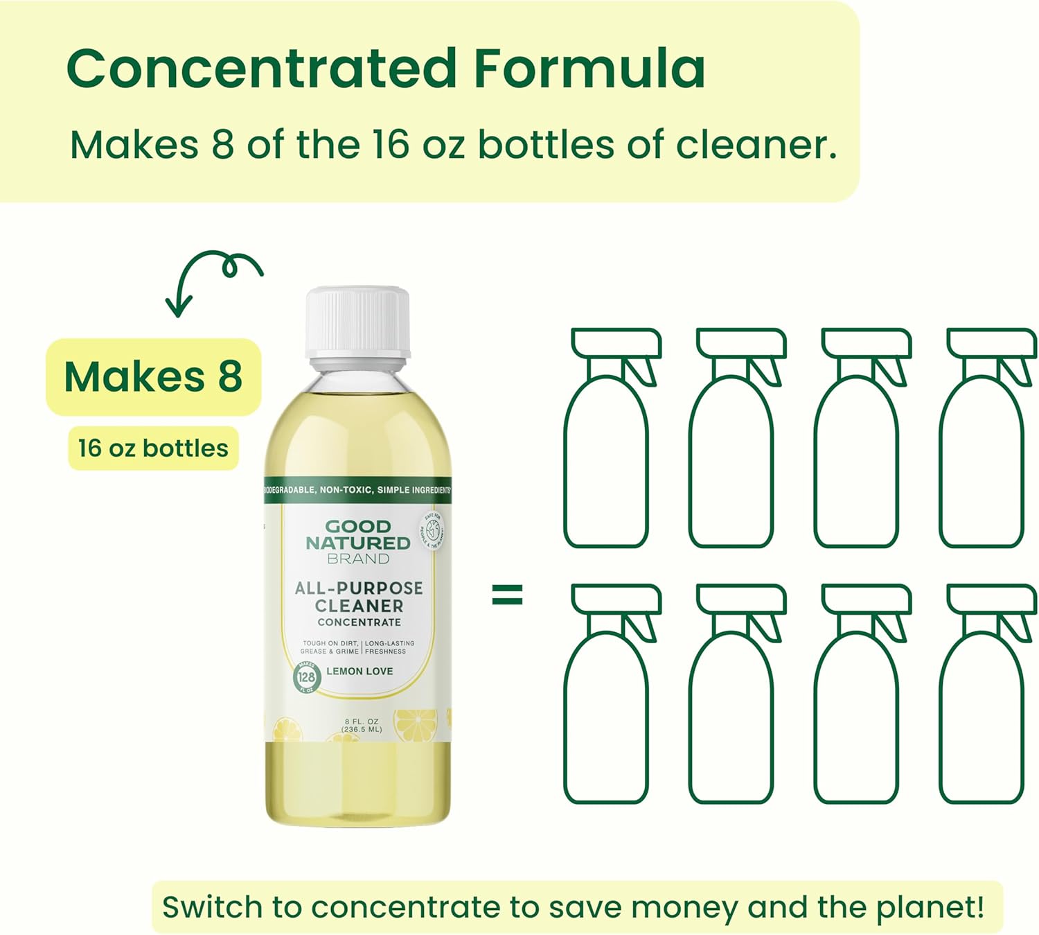 Good Natured Brand All-Purpose Cleaner Concentrate | Multi-Surface Cleaner | Natural Lemon Essential Oil | Multipurpose Cleaner Concentrate All Surfaces | Lemon Love | 8oz makes 128oz - Image 5