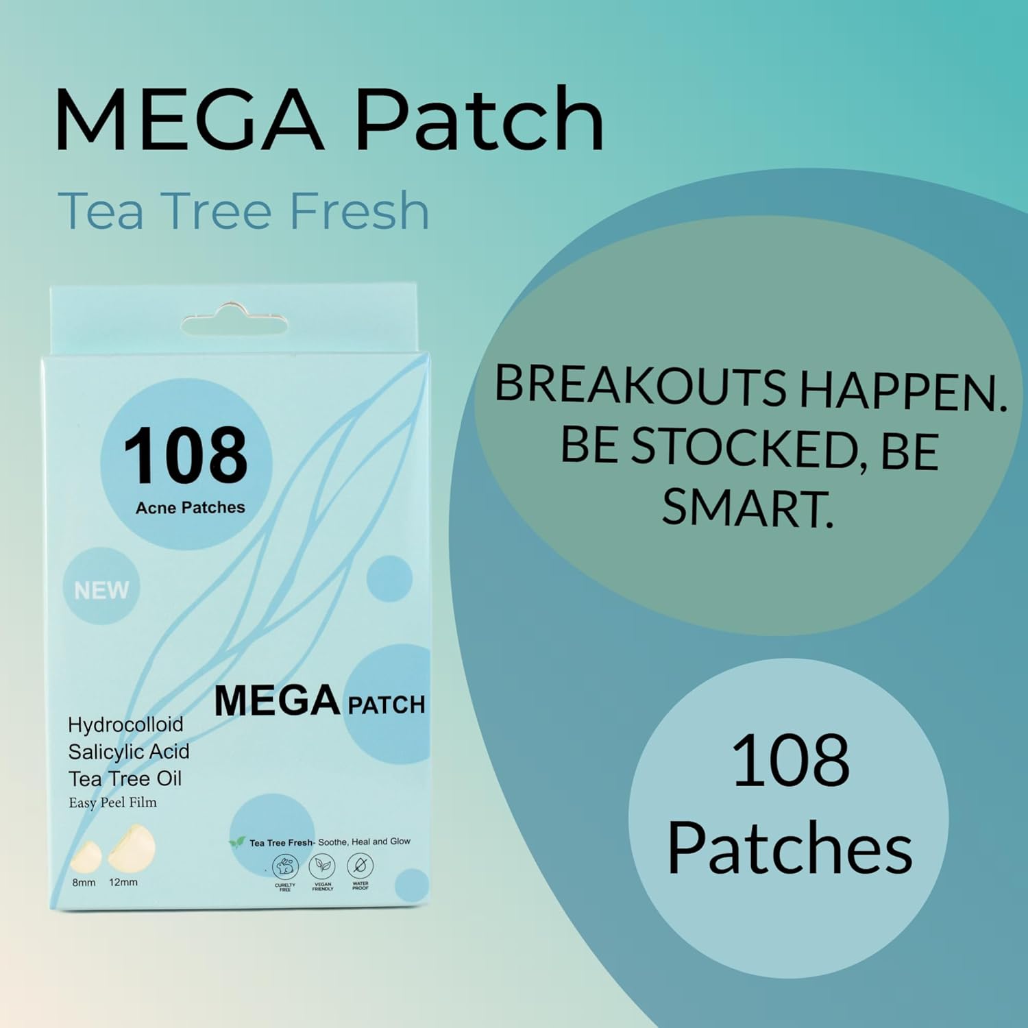 Fast Acting Pimple Patches with Hydrocolloid, Saycilic Acid and Tea Tree | 108 ct (60 x 8mm + 48 x 12mm) | Reduces Spot Risk | Invisible Acne Patches | Treatment for Zits, Blemishes, Acne & Pimples. - Image 4