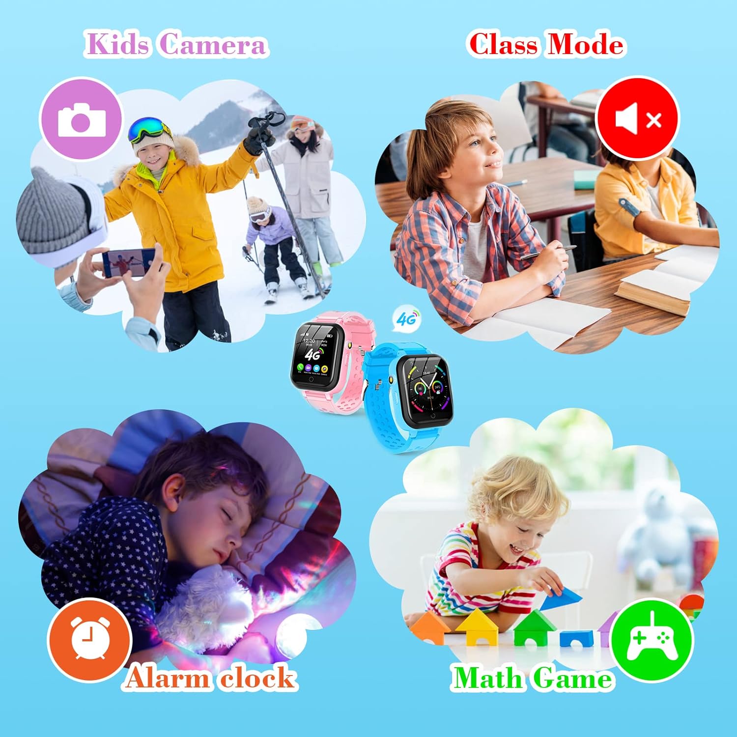 Smart Watch for Kids, 4G Kids Phone Smartwatch with GPS Tracker, WiFi SMS, Call, Voice Video Chat, Bluetooth, Audio Recording, Alarm, Pedometer, Wrist Watch for 4-16 Boys Girls Birthday Gifts - Image 6