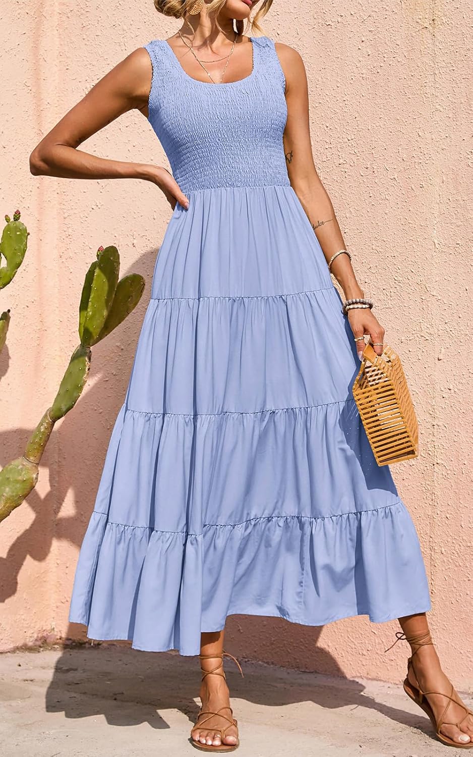 PRETTYGARDEN Women's 2026 Casual Loose Plain Maxi Sundress Smocked Tank Dress Sleeveless Spring Beach Tiered Long Dresses - Image 2