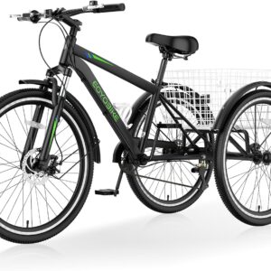 Slsy Adult Mountain Tricycle, 7 Speed Three Wheel Bike, 24/26 Inch Adults Trikes for Seniors with Shopping Basket, Exercise Men’s Women’s Tricycles