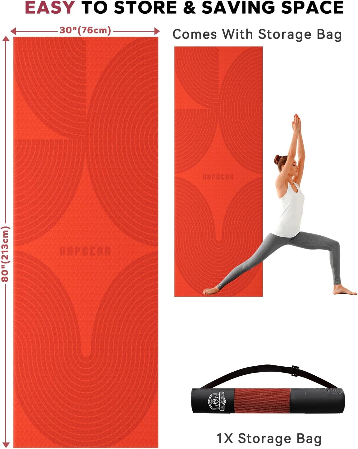 HAPBEAR Extra Large Yoga Mat (84''×30'') - 1/3'' Thick Double-Sided PVC Non-Slip Exercise Mat with High Rebound Cushioning, Dual-Side Usable for Home Gym, Yoga, Pilates & Workouts -Orange - Image 7