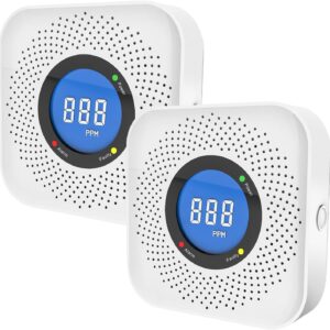 Carbon Monoxide Detector for Home,CO Alarms Replaceable Battery Powered with LCD Display,Portable CO Detectors for Home,2 Pack CO08（Battery NOT Include
