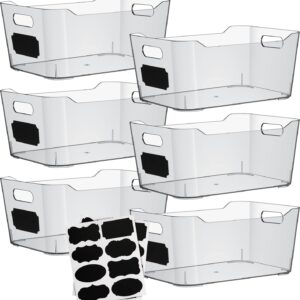 Plastic Clear Storage Bins with Labels, Home Freezer Refrigerator Pantry Organizers and Storage Containers Fridge Organizer Bins Kitchen Organization Cabinet Medicine Bin for organizing