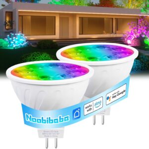 MR16 LED Bulb Color Changing MR16 Smart LED Bulb Wifi Color Changing Light Outdoor Compatible With Alexa Google Assistant, 16 Million Colors Rgbcw, 2.4Ghz Wifi & Bluetooth, Music Sync,2-Pack