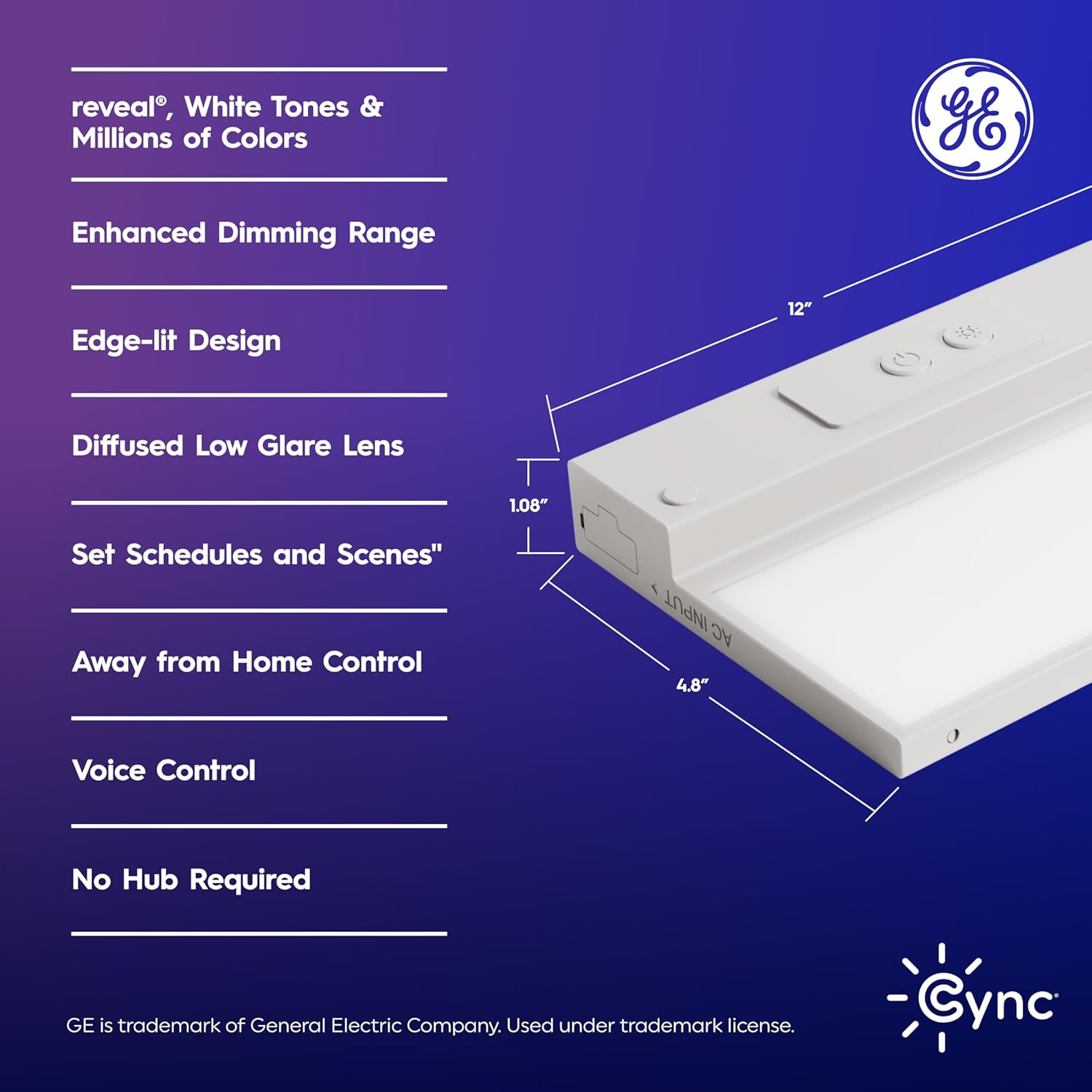 GE Cync Reveal HD+ Smart Undercabinet Light Fixture, Color Changing, 12-in Bar - Image 2