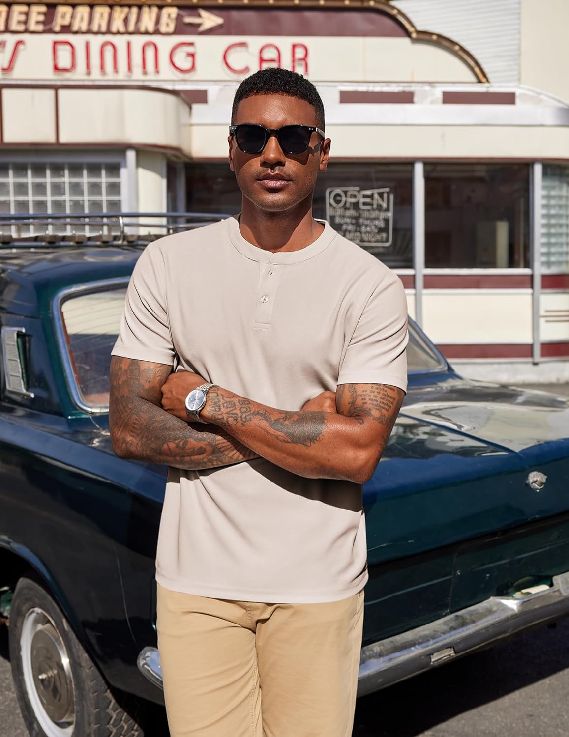 COOFANDY Men's Henley Shirts Short Sleeve Texture Casual Button Henley Summer Classic Basic Tee Shirts - Image 3