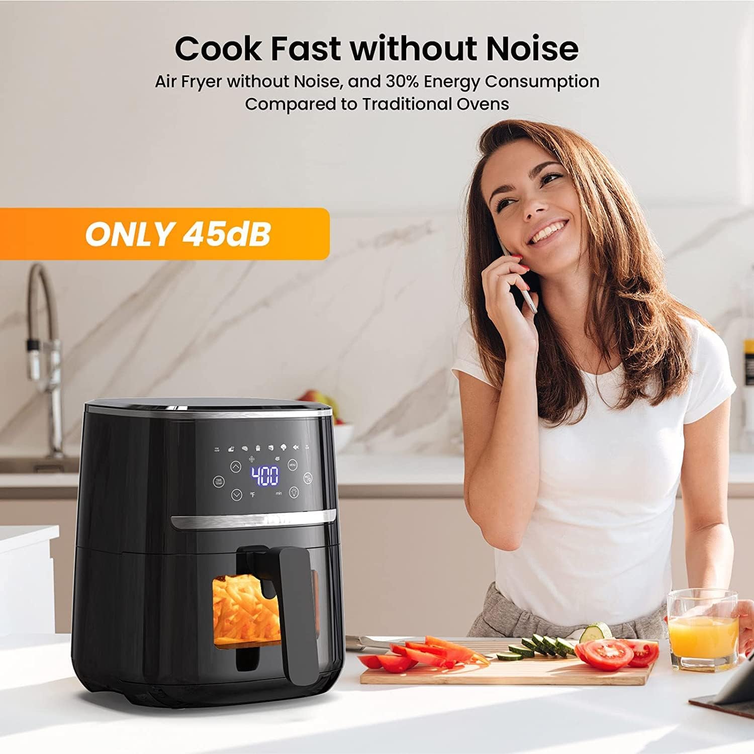 Air Fryer Oven 5 Qt Large Oil Free Touch Screen 1500W Mini Oven Combo with 7 Accessories, One-Touch Digital Controls, Nonstick Silicone Liner & Dishwasher-Safe Detachable Square Basket, Timer - Image 5