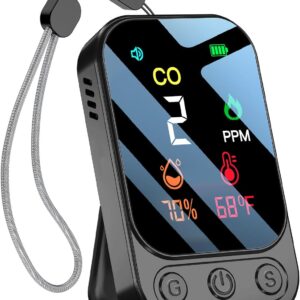Portable Carbon Monoxide Detectors [3-in-1] Mini Size CO Monitor with Kickstand & Lanyard 85 dB Alarm [CO Temperature Humidity Sensor] for Indoor Outdoor Camping Travel RV Hotel (Dark Grey)