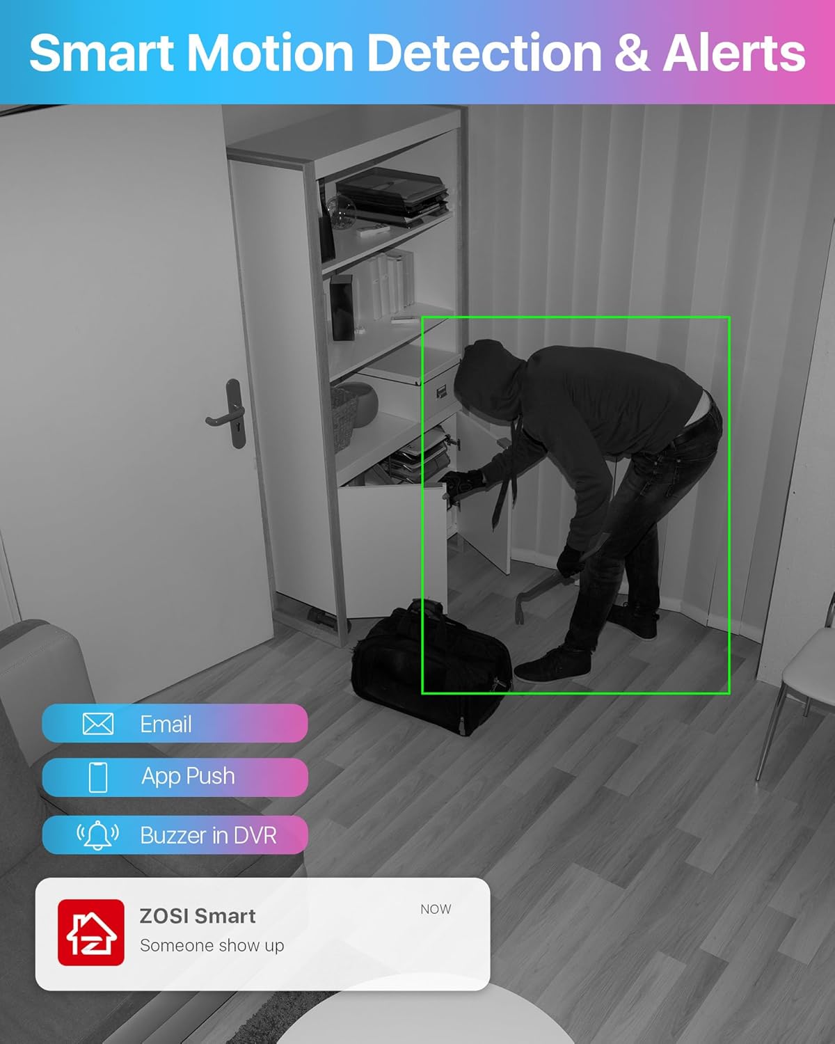 ZOSI 1080p Home Security Cameras System with AI Human/Vehicle Detection,H.265+ 8CH CCTV DVR and 4pcs 2.0MP 1920TVL Surveillance Cameras Indoor Outdoor,80ft Night Vision,Remote Access(No HDD) - Image 3