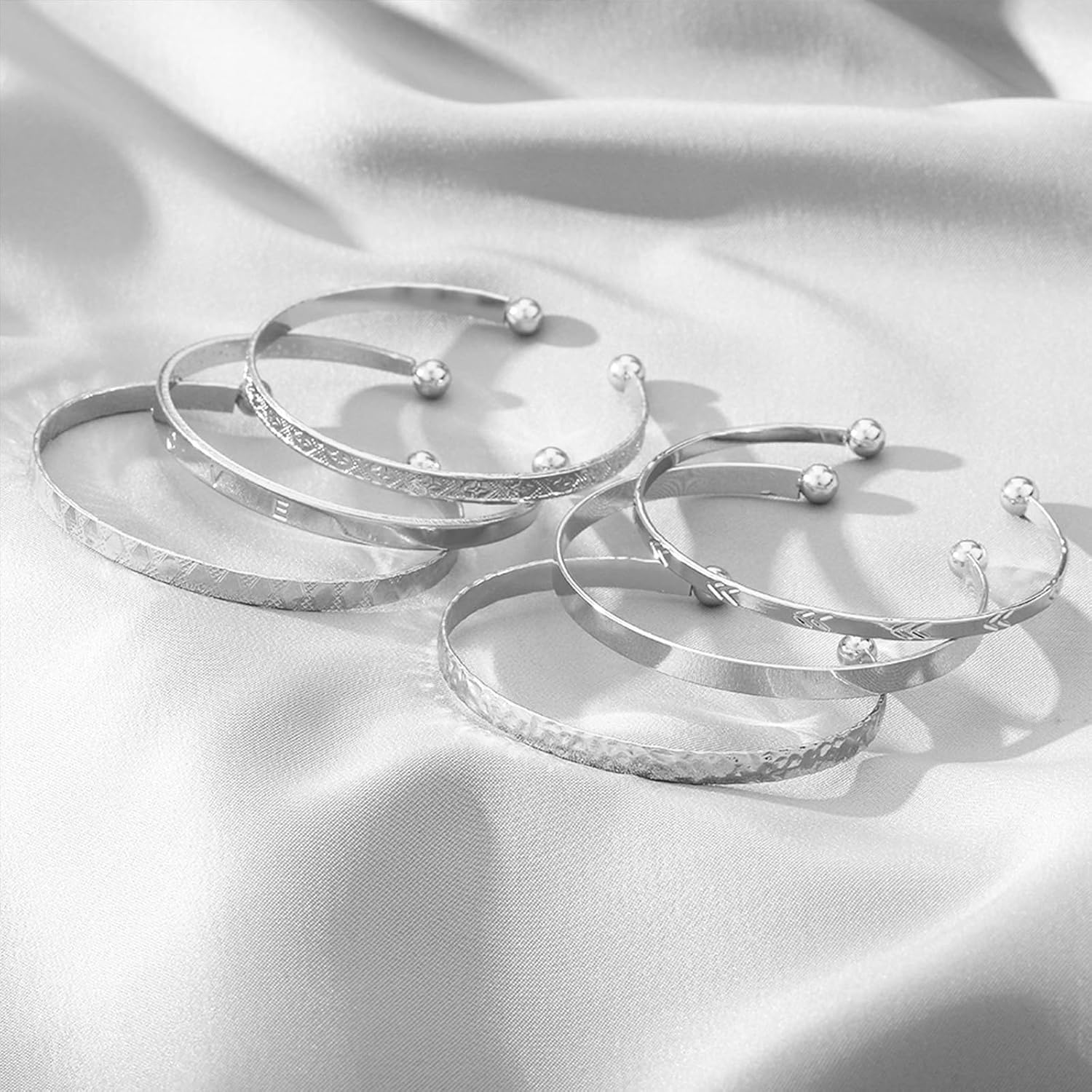 IFKM Gold Bangle Bracelets For Women, 14k Gold Plated Multi Layer Stackable Cuff Bracelet Set, Trendy Elegance Charms Non Tarnish Minimalist Textured Boho Jewelry Gift for Women - Image 7