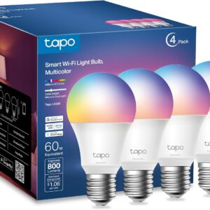TP-Link Tapo Smart Light Bulbs, 16M Colors RGBW, Dimmable, Compatible with Alexa and Google Home, A19, 60W Equivalent, 800LM CRI>90, 2.4GHz WiFi only, No Hub Required, Tapo L530E(4-Pack)