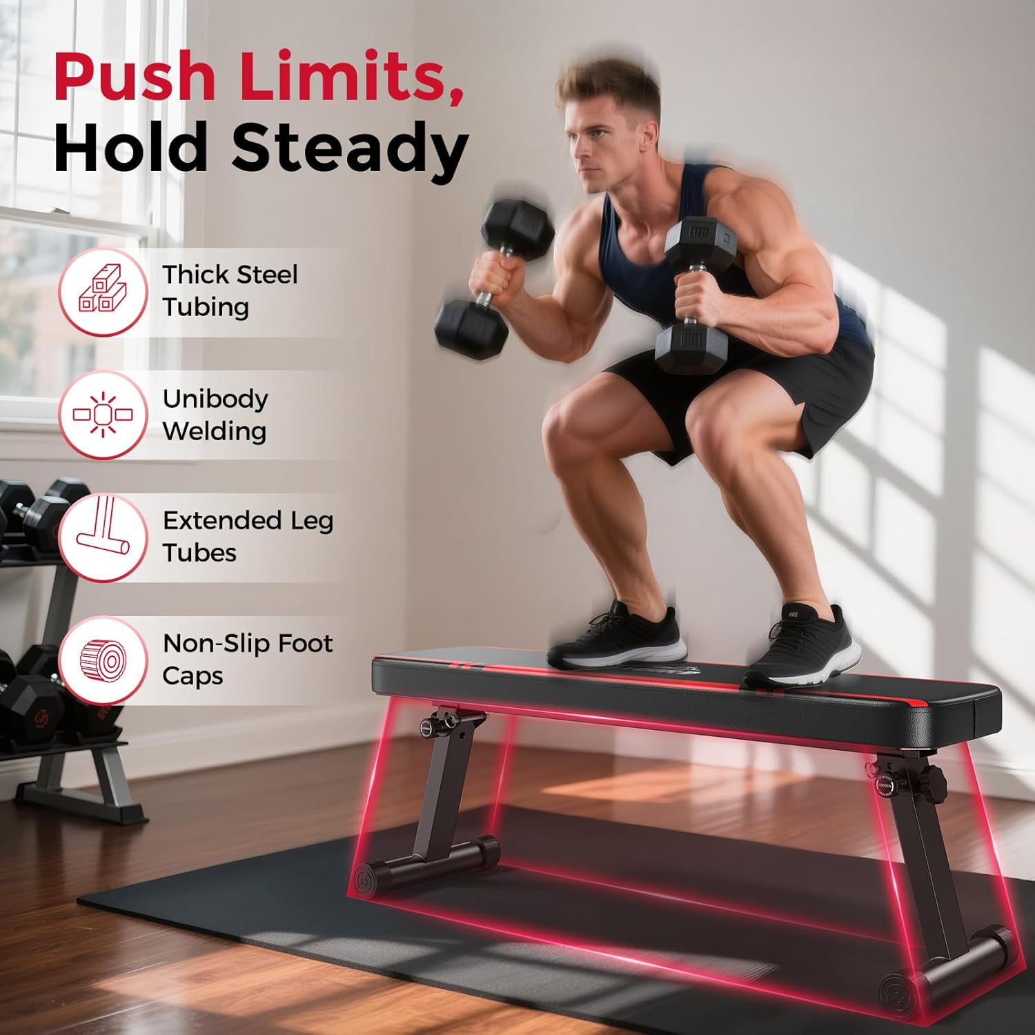 FLYBIRD Flat Bench, Foldable Flat Weight Bench Easy Assembly for Strength Training Bench Press, 600/1000 LBS 2 Versions - Image 2