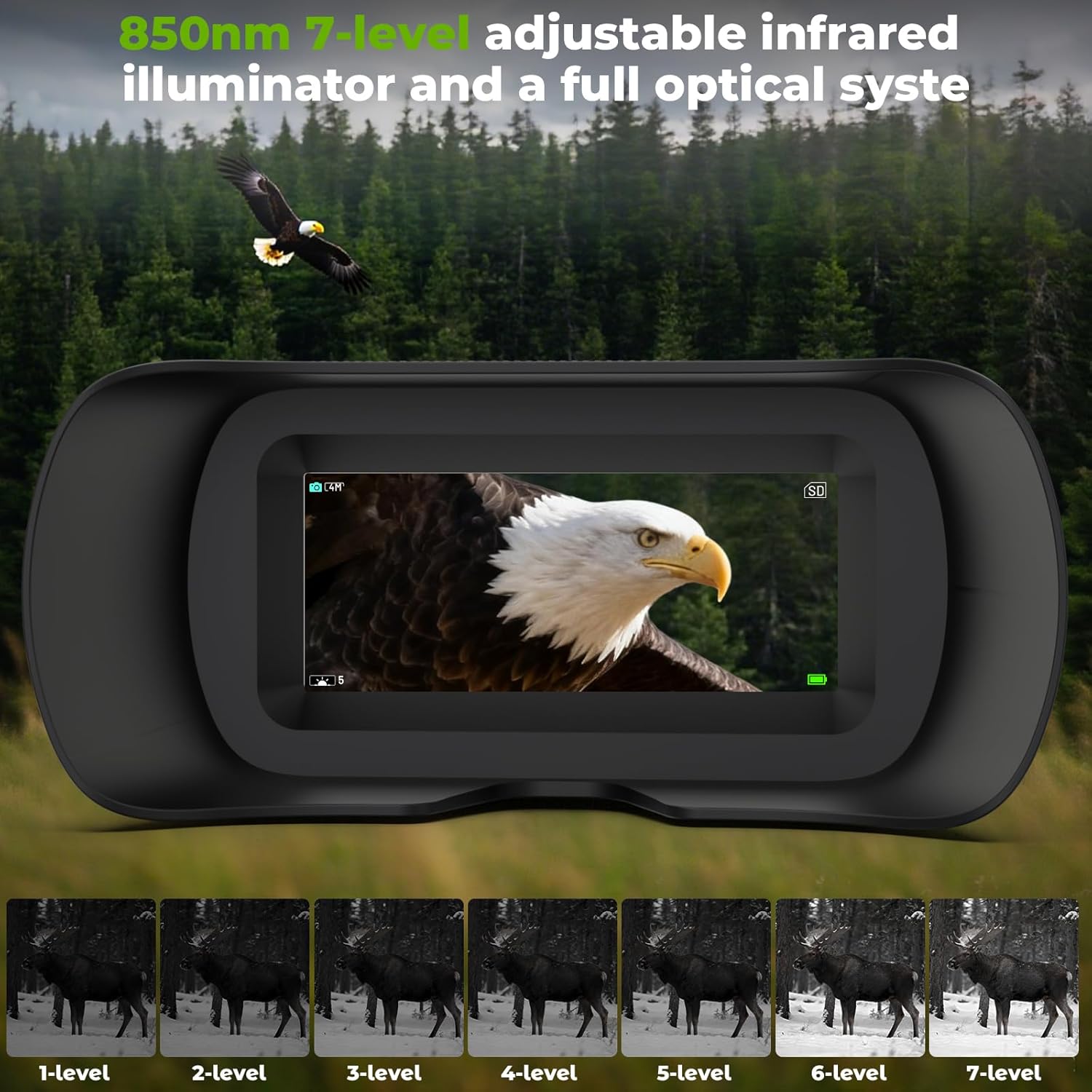 WOSPORTS 4K Night Vision Goggles – up to 80X Total Magnification, 10X Optical + 8X Digital Zoom, 1315FT Vision Range, 5000mAh Rechargeable Battery, IPX Waterproof NVG, Gifts for Men - Image 4