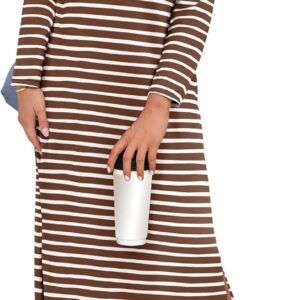 ANRABESS Womens 3/4 Sleeve Striped Slit Midi T Shirt Dresses 2026 Summer Casual Beach Vacation Clothes Spring Travel Sundress