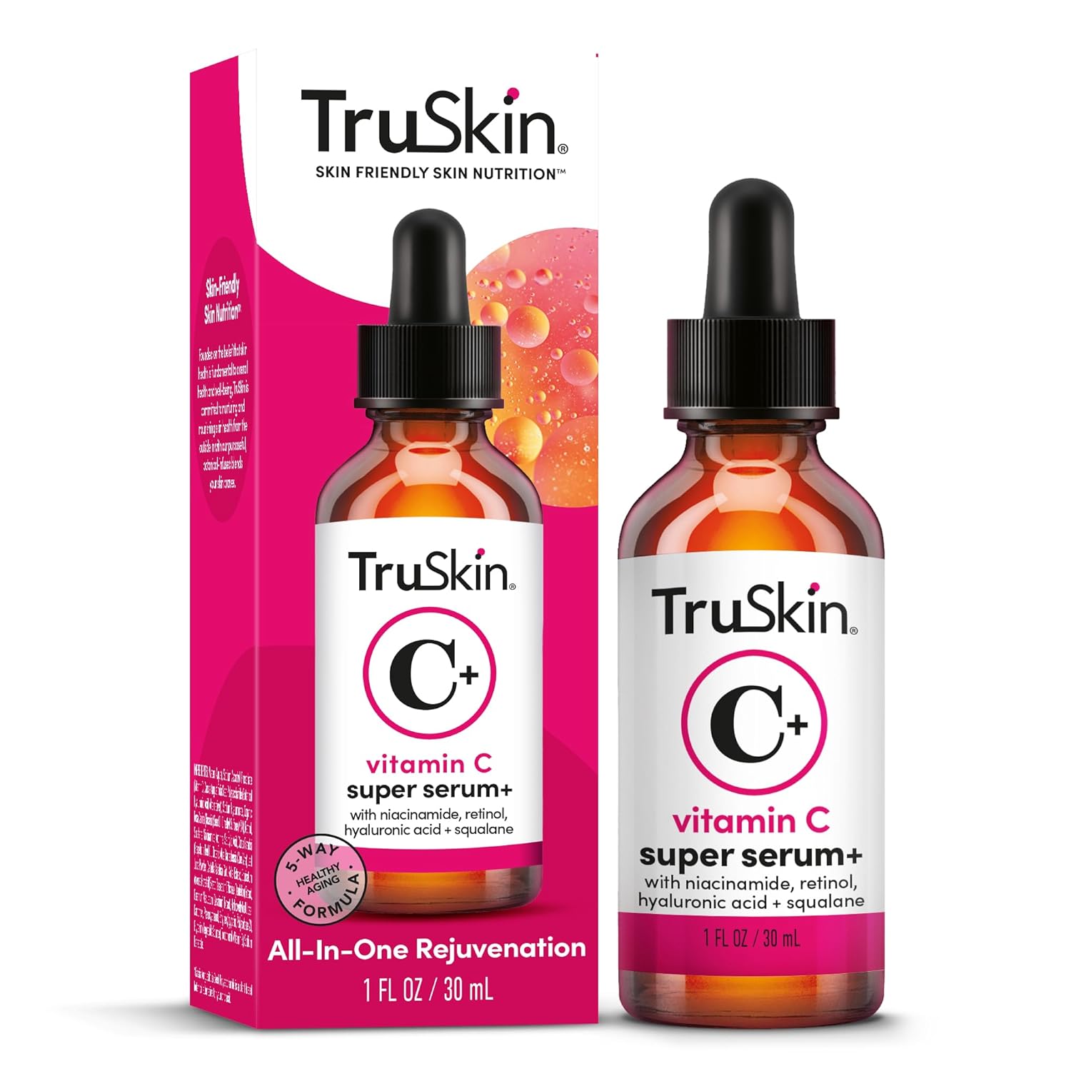 TruSkin Vitamin C Super Serum for Face - Five Skin Benefits in One Serum with Vitamin C, Retinol, Niacinamide, Hyaluronic Acid & Squalane - Brighten, Firm & Smooth the Look of Skin - 1 fl oz - Image 7