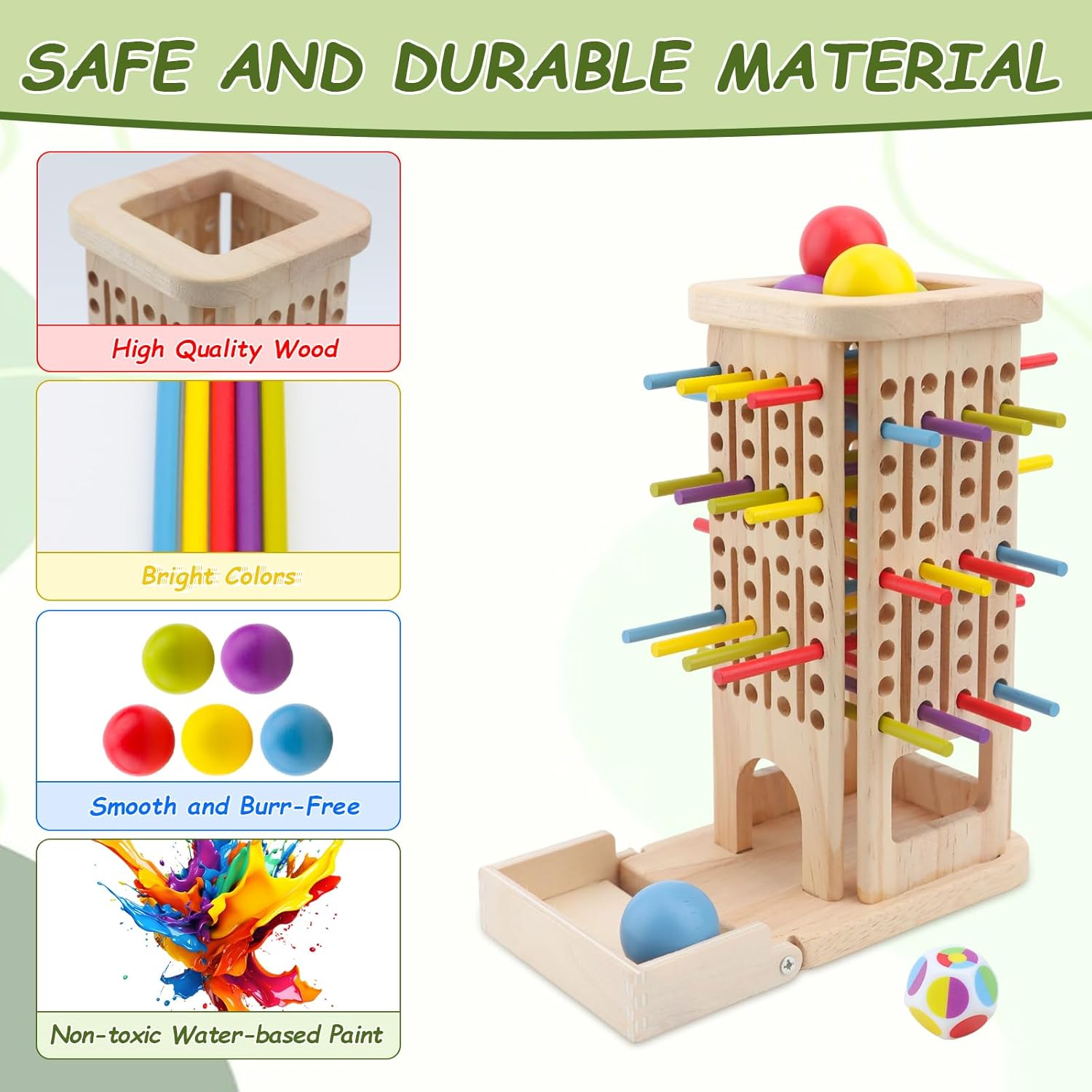 Montessori Wooden Board Game, 40 Colorful Sticks Dice Game Math Educational Toys for 3 4 5 6 Year Olds, Fine Motor Skills Toy Classic Tower Family Travel Game for Boys Girls 3 Year Old - Image 6